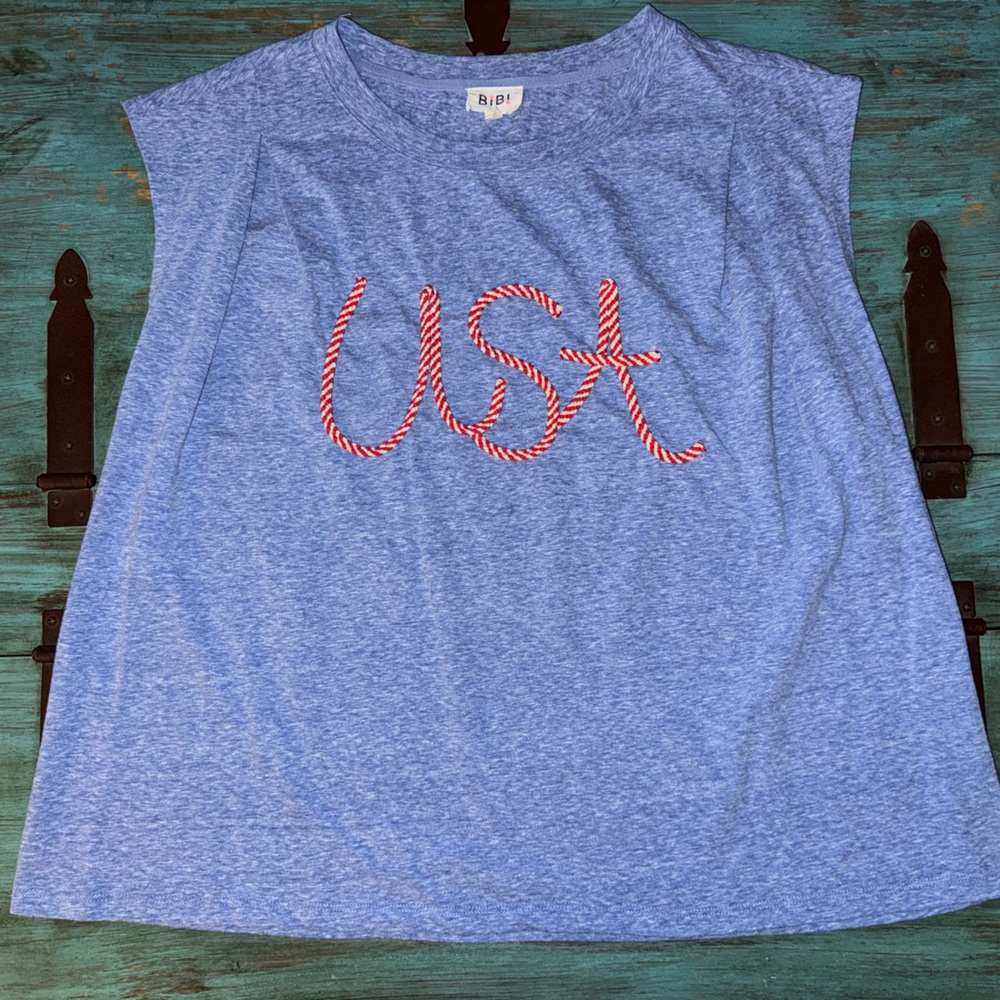 Bibi Tri-blend Sleeveless USA Top with Pleat Details